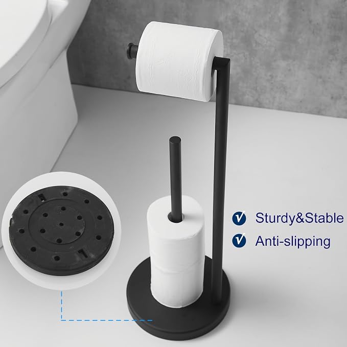 Bathroom Toilet Paper Roll Holder Stand with Reserve, Black Painting