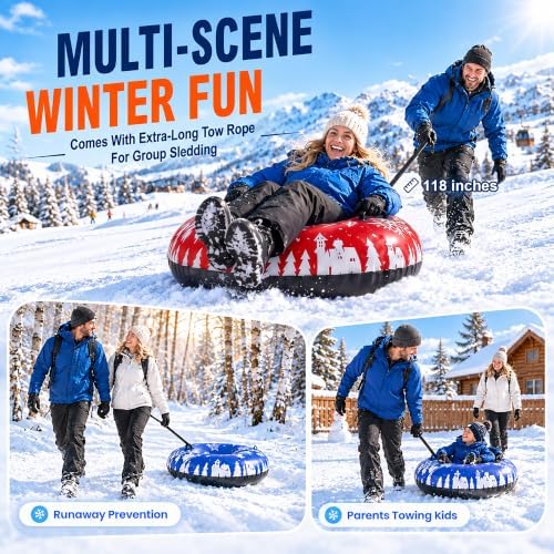 ZIZZ Inflatable Snow Tubes for Kids Adults Sledding 48" Large Heavy Duty