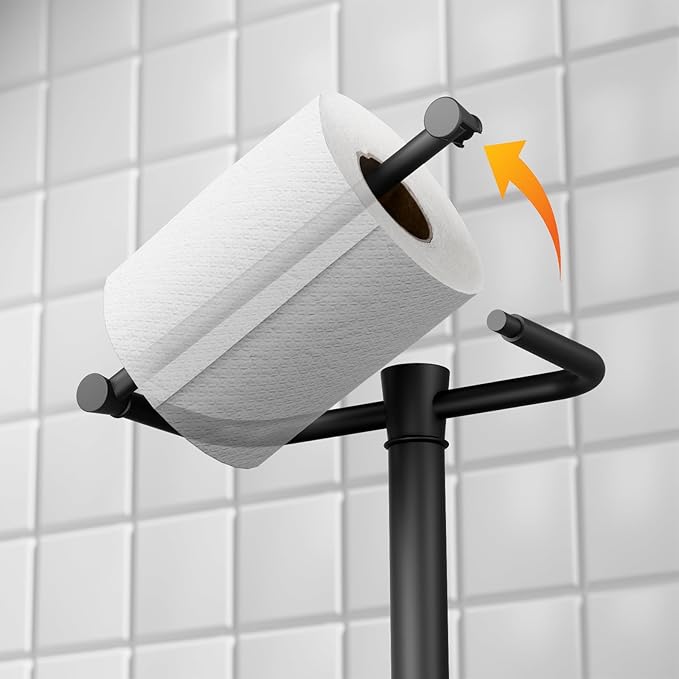 Freestanding Toilet Paper Holder Stand, Heavy Duty Matte Black Stainless Steel Toilet Paper Holder with Weighted Base, Rustproof & Tool-Free Installation for Modern Bathrooms