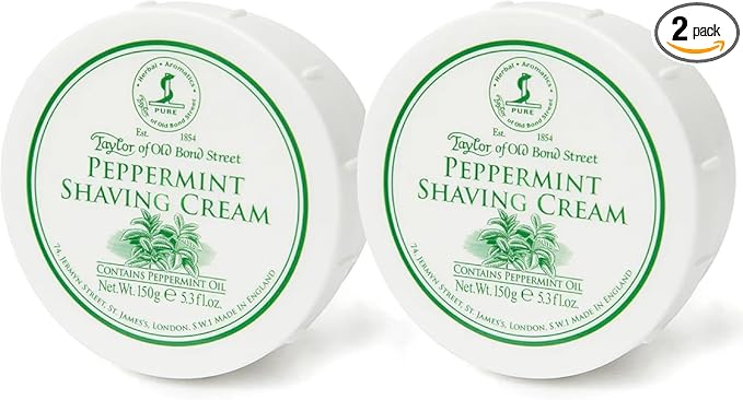 Taylor of Old Bond Street Peppermint Fragrance Shaving Cream Bowl 150g (2-Pack) – Rich Lather for Traditional Shaving