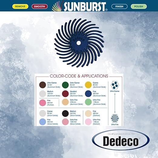 Dedeco Sunburst Radial Bristle Discs 48-Pack - 7/8" Curved - Blue 400 Grit (Fine) - Aluminum Oxide for Polishing & Finishing