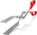 Steak Grill Tongs - 17 inch Red. Professional outdoor grilling utensil. Long reach Barbeque Grilling Tongs. Ideal for steak, fish, burger, and sausage