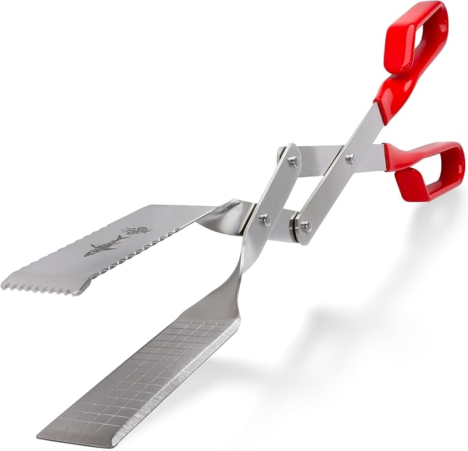 Steak Grill Tongs - 17 inch Red. Professional outdoor grilling utensil. Long reach Barbeque Grilling Tongs. Ideal for steak, fish, burger, and sausage