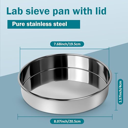 Lab Sieves Pan with Lid,LVDALAB All 304 Stainless Steel Test Sieve, Sample Test Sieves for Industrial Laboratory, 20cm/8'' Dia, 4cm/1.57'' Height