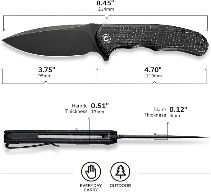 CIVIVI Praxis Folding Pocket Knife, 3.75" Blade Micarta Handle C803G | Full-size, Smooth Action, Comfortable Grip, Liner Lock, Deep Carry Reversible Clip for EDC, 9Cr18MoV Steel
