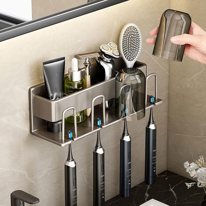 Toothbrush Rack Wall Mounted Toothpaste Rack for Razor Rack Storage Rack Hanging Toothbrush Storage Rack Bathroom Accessories Rack Bathroom Toothbrush Holder(Large)