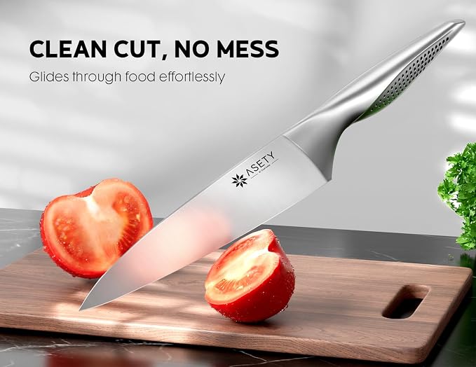ASETY Knife Block Set, 15 PCS Knives Set for Kitchen, Stainless Steel | Ultra Sharp Kitchen Knife, Full Tang One-Piece Knife Set with Built-in Sharpener, Ergonomic Non-Slip Handle, Elegant Box