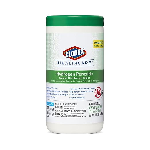 Clorox Healthcare Hydrogen Peroxide Cleaner Disinfectant Wipes, 6.75" x 9", 95 Count (Package May Vary)