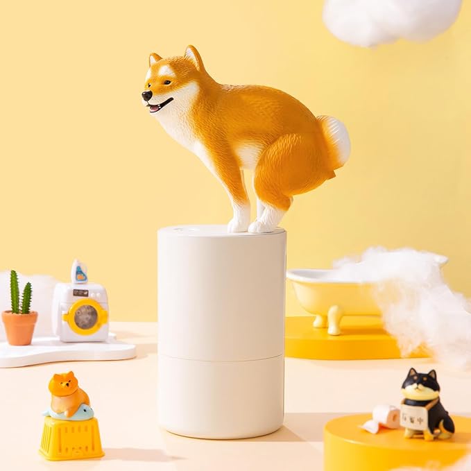Touchless Foam Soap Dispenser, Mame Shiba Inu Design, 300 mL | Touchless infrared foam dispensing with a refillable 300 mL tank