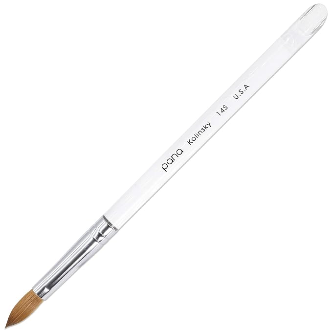 PANA Pure Kolinsky Hair Acrylic Nail Brush - Oval Crimped Shape Silver Ferrule with Clear Acrylic Handle (Size 14)