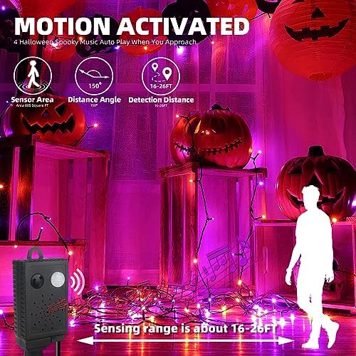 MZD8391 105FT 300LED Halloween Light, Orange Purple Christmas Light & Music