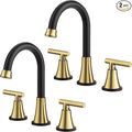 Bathroom Faucets for Sink 3 Hole, Hurran Black& Gold Bathroom Sink Faucet with Pop-up Drain and Supply Lines, Stainless Steel Lead-Free Widespread Faucet for Vanity RV, 2 Pack