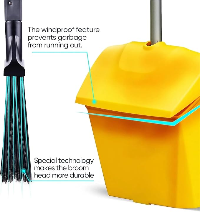 Commercial Broom and Dustpan Set with Windproof Cover Outdoor Indoor 2 Plus 1 for Courtyard Garage Lobby Mall for Courtyard Garage Restaurant Lobby Patio