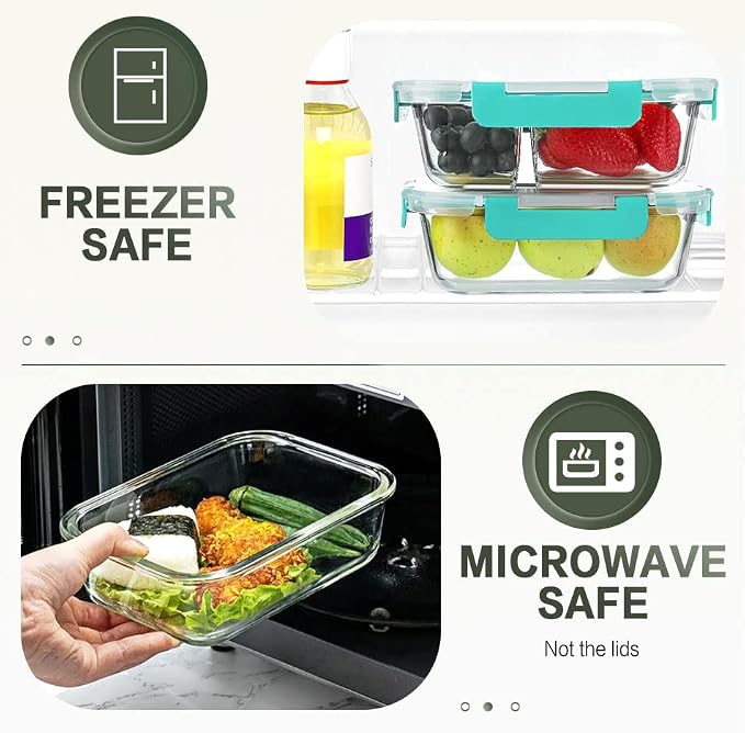 10 Packs 30 oz Glass Meal Prep Containers with Lids, Green | Glass Food Storage Containers, Airtight Lunch Bento Boxes, Microwave, Oven, Freezer and Dishwasher
