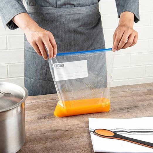 Restaurantware Bag Tek 1 Gallon Freezer Slider Bags 1000 Disposable Zipper Pouch Bags - Slide Zipper Expandable Bottom Clear Plastic Freezer Bags With Write-On-Label For Food Storage