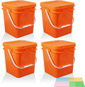 Food Storage Buckets with Lids - 4 Set Square Clear Plastic Containers, Airtight Pressure Seal & Handle for Kitchen Freezer Prep (Orange, 1.3 gal)