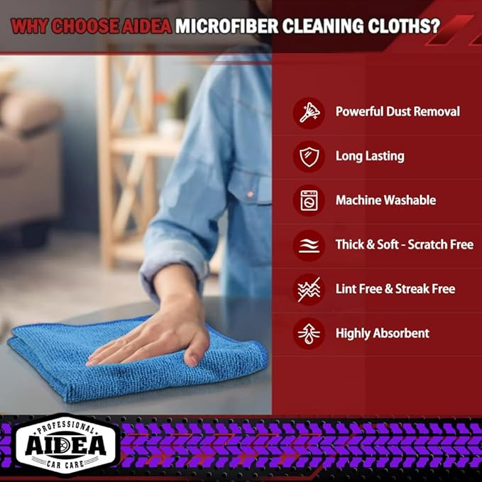 AIDEA Microfiber Cleaning Cloth, 400PK, Microfiber Towels for Cars, Shop Towels Cleaning Rags, Premium Wash Cloths, Absorbent Towel for SUVs, House, Kitchen, Window, Cleaning Supplies 12×12"