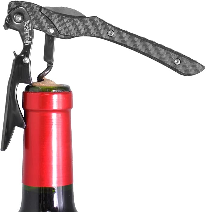 Castello Carbon Fiber Waiter's Corkscrew with Leather Pouch in Wood Box
