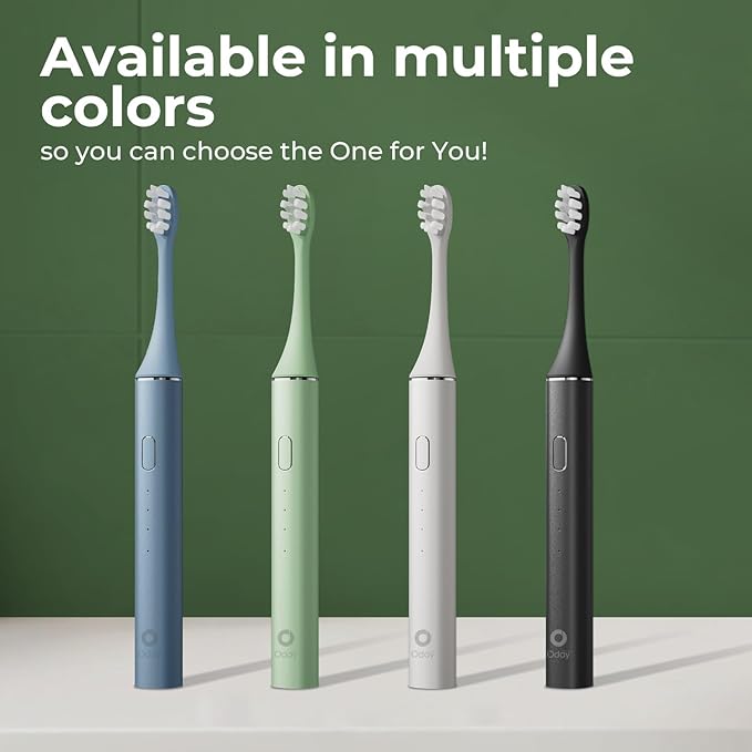 ODAY Sonic Electric Toothbrush for Adults with Wall Mounted UV-Cleaning Toothbrush Holder and 4 Brush Heads, Wireless Charging, IPX7 Waterproof, 1 Month+ Battery, Green