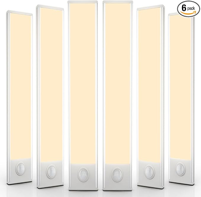 6 Pack Under Cabinet Lighting Wireless, 68 LED Rechargeable Battery Motion Sensor Light Indoor, Stick On Magnetic Closet Lights, Under Counter Lights for Kitchen, Stairs, Warm 16 in