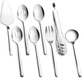 8 piece Large Hostess Serving Utensils Set,18/10 Stainless Steel | Heavy Duty Serving Set, 10-inch Serving Utensils, Slotted Spoons, Forks, Tongs, Cake Pie Server for Buffet, Wedding, Parties