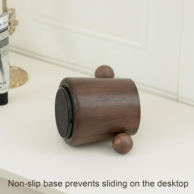Walnut Wooden Makeup Brush Holder, Rotating Pencil Holder for Desk