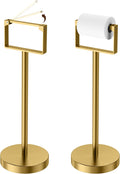 RUACQ Toilet Paper Holder Stand, Magnetic Closure Toilet Paper Stand with Lift-Up Rotating Arm, SUS304 Stainless Steel Bathroom Toilet Paper Holder Free Standing, Weighted Base (Brushed Gold)