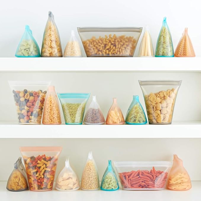 Zip Top Reusable Food Storage Bags | Large Dish [Teal] | Silicone Meal Prep Container | Microwave, Dishwasher and Freezer Safe | Made in the USA