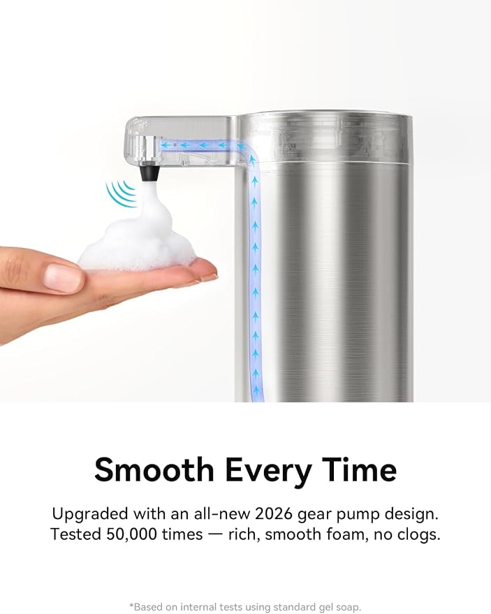 SUNLY Automatic Foaming Soap Dispenser Touchless – Clog-Free Pump, 0.2s Fast Sensor, USB-C Rechargeable, Smudge-Resistant Stainless Steel, for Kitchen & Bathroom Soap Dispenser