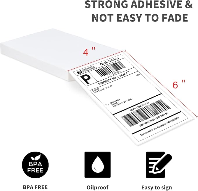 L LIKED 100 4x6 Thermal Labels Fanfold, Direct Thermal Shipping Labels - Perforated and Strong Adhesive