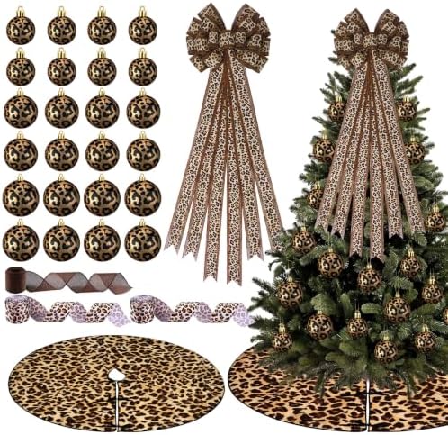 Sosation 29 Pcs Wild Glam Leopard Print Christmas Tree Decor Complete Set