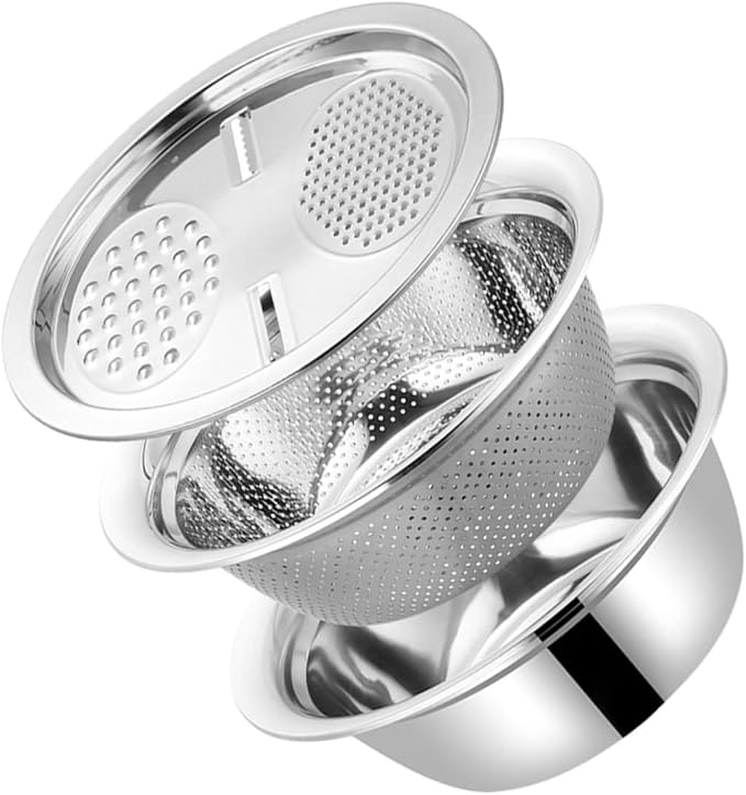 SHOWERORO 1set Stainless Steel Vegetable Peeler Grater Kitchenware Set for Multi-purpose Food Preparation and Easy Washing Includes Draining Basin and Thickened Bowl