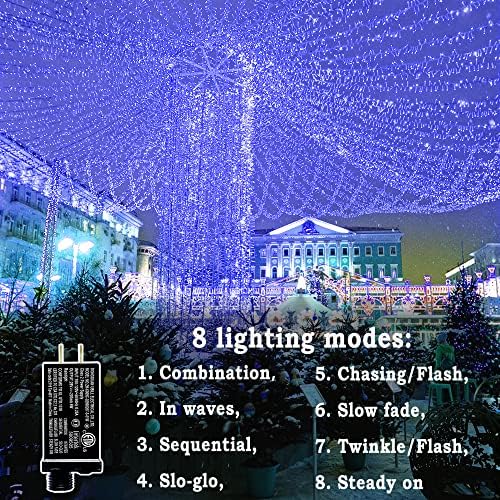 KNONEW 197FT 500 LED Christmas Lights Outdoor String Lights 8 Modes & Memory Fairy Light Plug in Waterproof LED String Lights for Xmas Yard Tree Wedding Party Holiday Decorations (Blue)