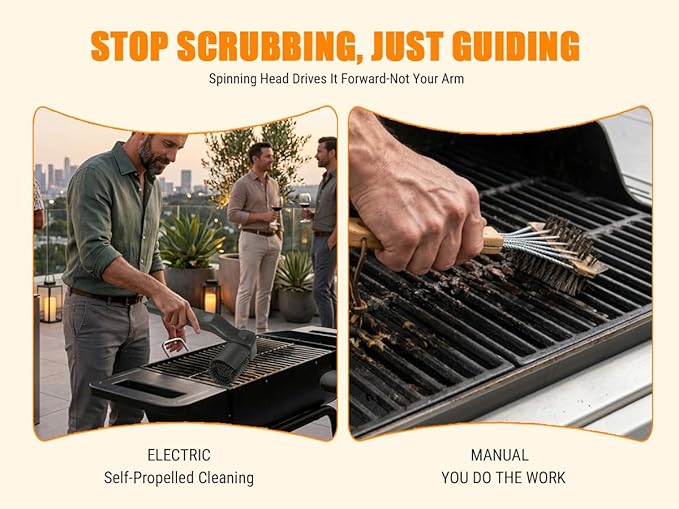 Maxmartt Electric Grill Brush, High Torque Grill Brush with 3-Speed Modes, 180° Electric Grill Cleaning Brush BBQ Cleaner Safe for Porcelain Cast Iron Stainless Steel, Reinforced Steel Bristles