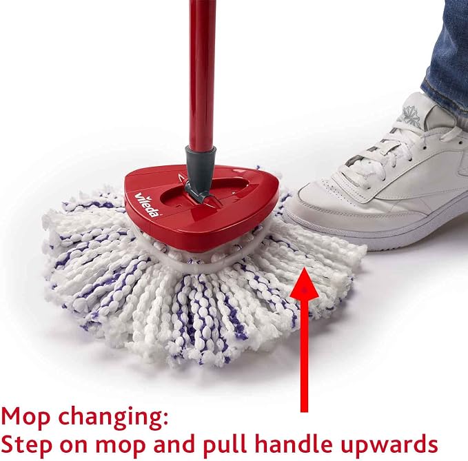 Vileda Turbo Deep Clean Spin Mop and Bucket Set with Foot Pedal Wringer | Telescopic Handle 65–131cm, Microfibre Mop Head with Scrub Pad, Machine Washable, Cleans Hard Sealed Floors, 5 Year Guarantee