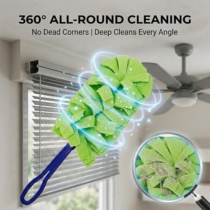 Reusable Chenille Microfiber Dust Duster,360° Electrostatic Dusters for Cleaning,Washable Fleece Duster Refills with Handle for Every Surface in Your Home (1set)