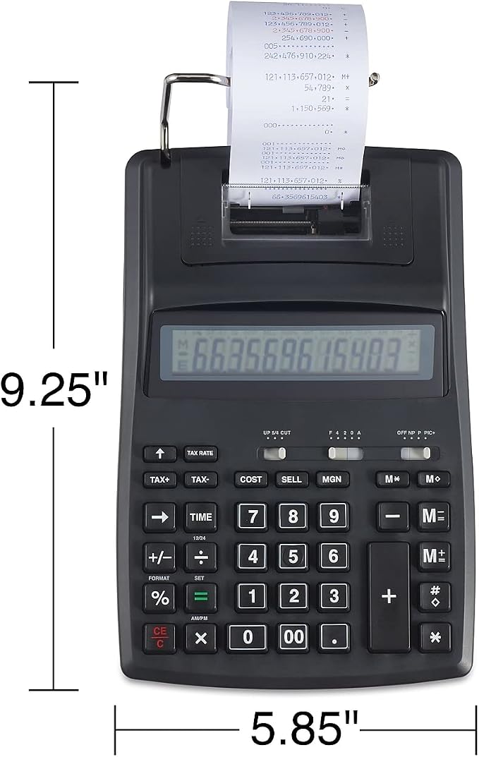 TRU RED 12-Digit Desktop Printing Calculator, Black, Paper Tape Printing, Large Display, Office Accounting & Business Use