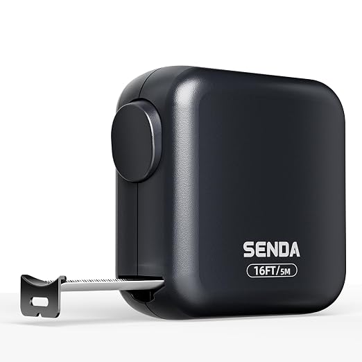 SENDA Self-Locking Tape Measure 16FT/5M, Compact Square Design Small Measuring Tape with High Rigidity, No Back Clip, Wear & Shock Resistant for Home, DIY, Industrial Use (16Ft)