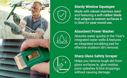 Unger Commercial Window Cleaning Kit Set – Microfiber Sleeve, 14'' ErgoTec Squeegee, 3 Gallon Bucket, 1L Glass Cleaner, Safety Scraper, Microfiber Cloth – Professional Window Cleaning Equipment, WNK15