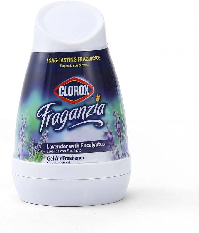 Clorox Fraganzia Gel Air Freshener Cone, Adjustable Odor Eliminating Gel with Lavender and Eucalyptus Scent for Home, Bathroom, Office, Small Spaces, Long Lasting No Battery Freshener, 6 Oz