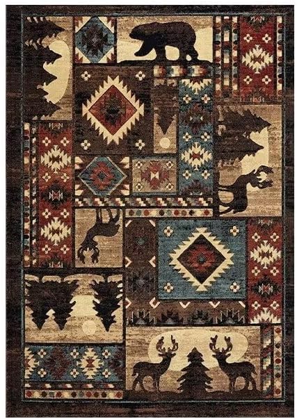 Lodge Native Cabin Style Rustic Area Rug for Dining Room Luxury Vintage Wildlife Throw Rugs Retro Moose Deer Floor Carpet 4'x6'
