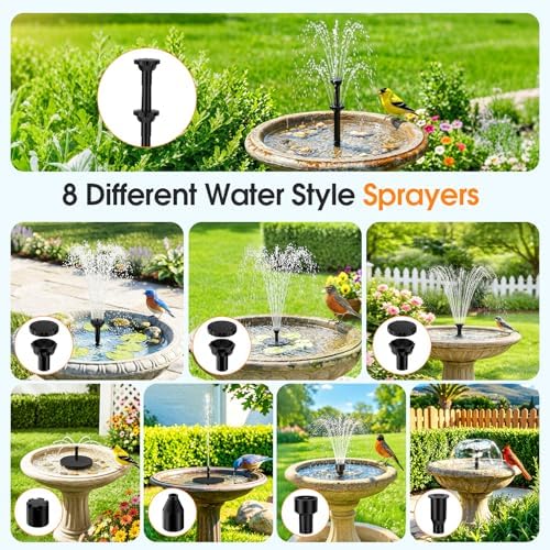 Antfraer Solar Fountain Pump 7W, Solar Water fountain for Bird Bath with Dry-Run Protection, Double-Layer Nozzles & 5Ft PVC Tubing for Bird Bath Small Pond Waterfall DIY Features