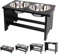 HTB Elevated Dog Bowl Stand with 2 Stainless Steel Bowls-10 H Large Black | Raised Dog Bowl Stand, 10"tall, 48 Oz Bowls, for Large Sized Dogs, Pet-safe, Solid Bamboo