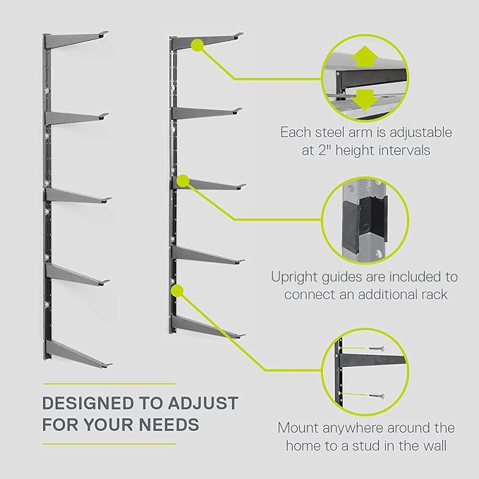 Delta Heavy Duty Wood and Lumber Storage Rack, Holds Up To 480 lbs - Easy to Install Mounted Rack With Steel Construction for Indoor & Outdoor Storage Solution For Garage, Basement & Pantry Cycle