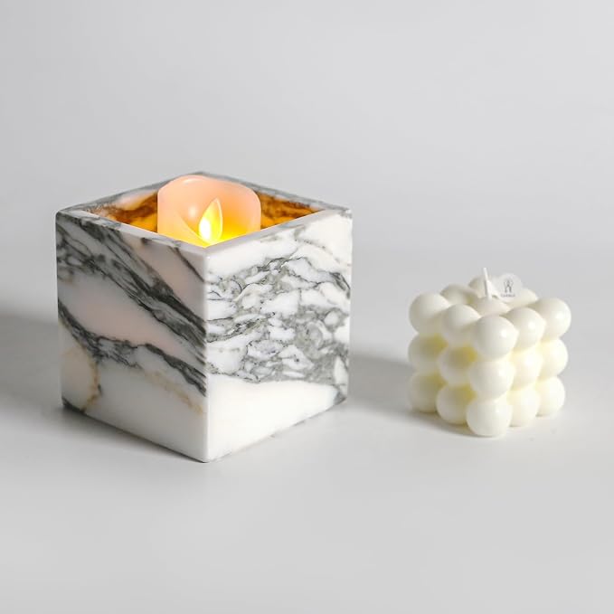 Natural Marble Makeup Brush Holder for Vanity, Toothbrush Holder for Bathroom, Luxurious Countertop Organizer, Arabescato White Bathroom Accessories