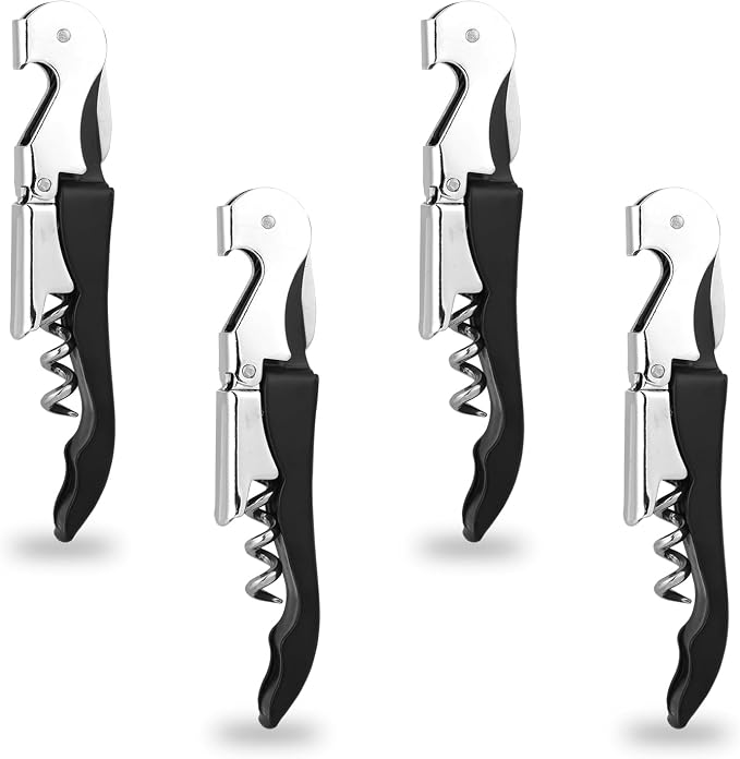 4 PCS Waiter Corkscrew Wine Opener,2.47 oz Heavy Duty Wine Keys | 70g (2.47 oz) Wine Bottle Opener,Stainless Steel Double Hinged Wine Key for Serves,Bartenders (Black)