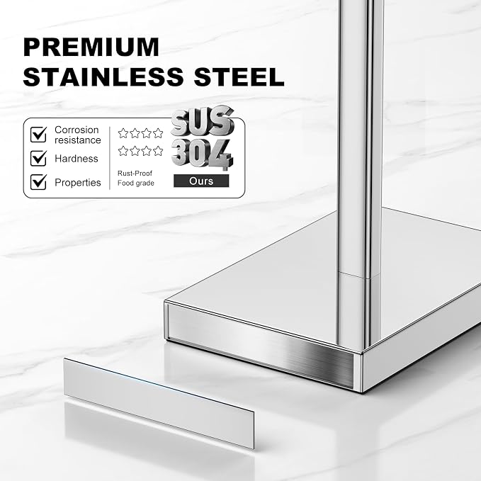 Silver Toilet Paper Holder Stand，Stainless Steel Toilet Paper Holder Free Standing，Stable Weighted Base Floor Tissue Roll Holder for Bathroom，Modern Pivoting Toilet Paper Stand