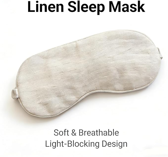 100% Pure Linen Sleep Mask Blackout Eye Mask for Sleeping, Eye Cover with Adjustable Strap - Organic Cotton Core Linen Eyes Mask Breathable for Travel - Gift for Women Men (raw Hemp Color)