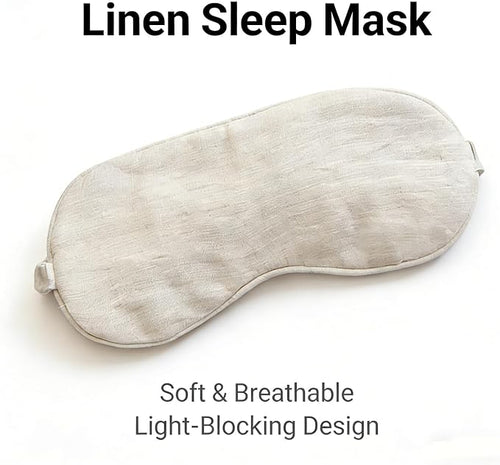100% Pure Linen Sleep Mask Blackout Eye Mask for Sleeping, Eye Cover with Adjustable Strap - Organic Cotton Core Linen Eyes Mask Breathable for Travel - Gift for Women Men (raw Hemp Color)