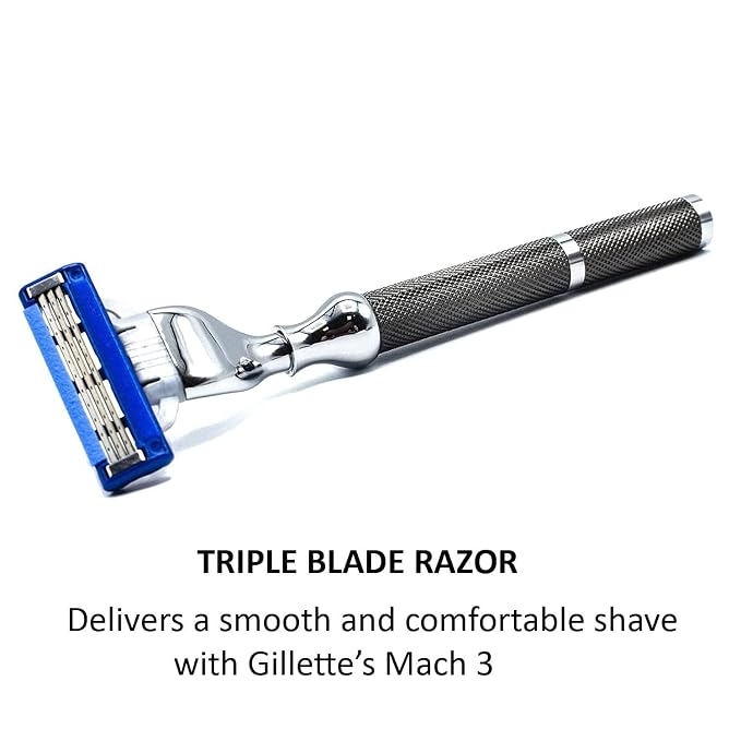 Parker 42M Mach3 Compatible Razor, Graphite All-Metal Brass Frame | Graphite All-Metal Razor With Brass Frame And Textured Grip; Accepts All Gillette Mach3 Cartridge Refills